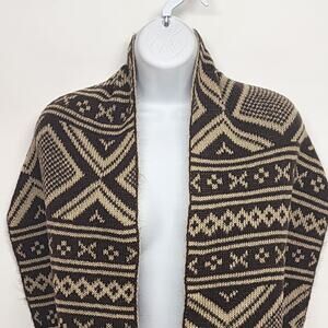 Geometric Tribal Infinity Scarf Brown Cream Acrylic Knit Neck Warmer 12x30" Vtg